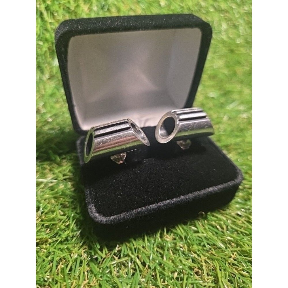 VINTAGE CHROME / BLACK - BARROW SHAPED CUFF LINKS